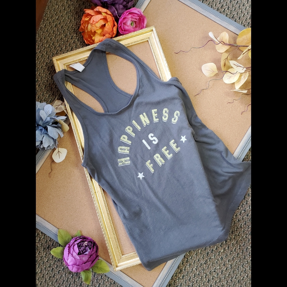 💪 2/$15 "Happiness is Free" Green Athletic Tank